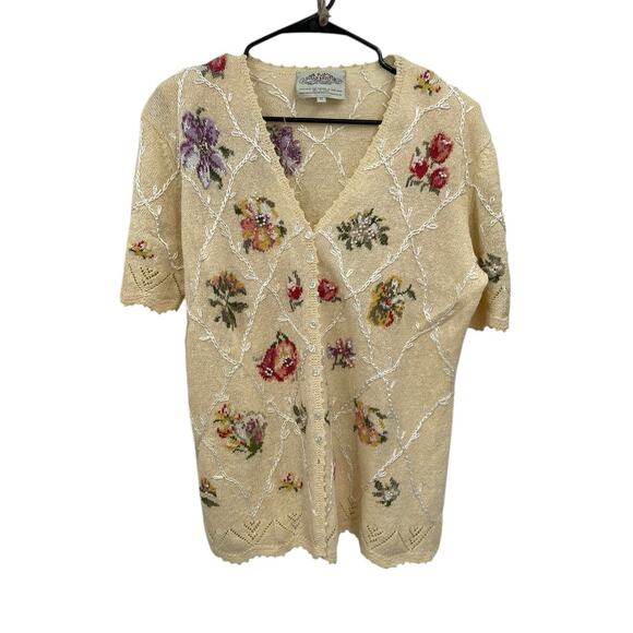 Vintage Susan Bristol Sweater Cardigan Button Front Floral Embroidery Size XL - Picture 1 of 14